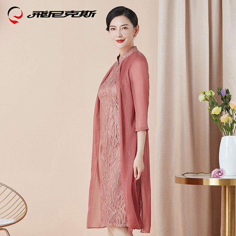 飞尼克斯中年妈妈装2020秋连衣裙 飞尼克斯中老年女装