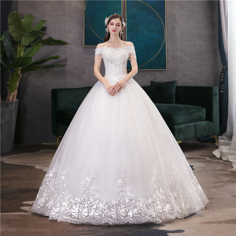 至爱丽丝婚纱礼服店一字肩婚纱礼服新款新娘香槟色齐地简约公主梦幻超仙法式森系1