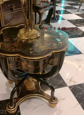 进口实木纯手工印花艺术角几