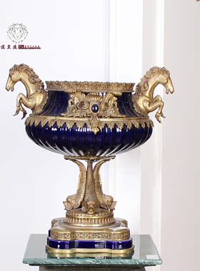 欧式风陶瓷双耳底座花盆桌面摆件