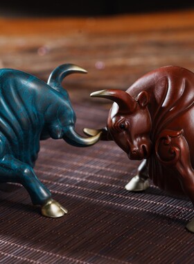 铸铜阁 黄铜彩铜小旺市牛摆件家居装饰品玄关公室财牛开业礼品