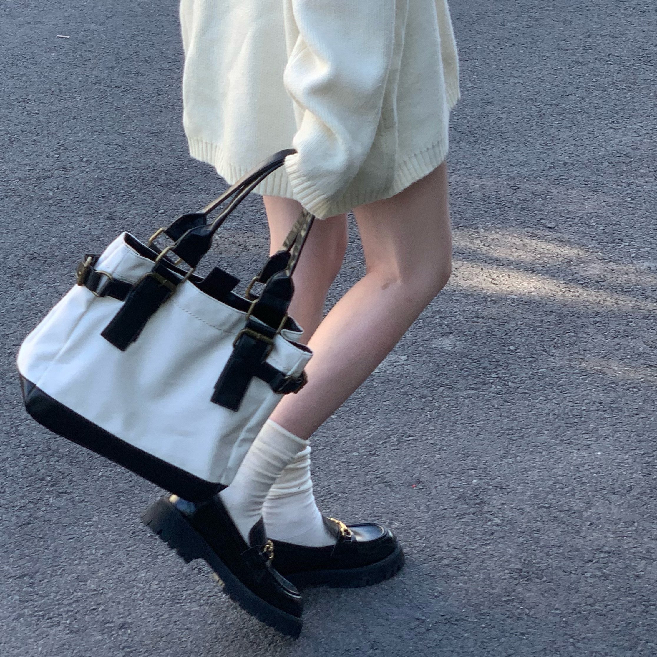 YMBHZ 自制韩系百搭托特帆布拼接皮大容量小方包手提包斜挎包,淘宝优惠券,粉丝福利购,淘宝优惠卷