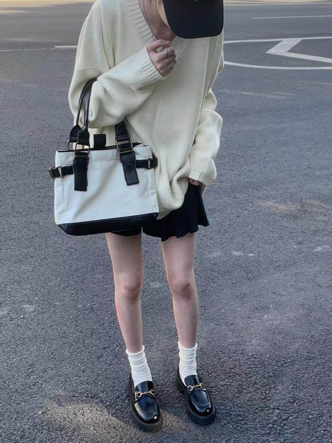 YMBHZ 自制韩系百搭托特帆布拼接皮大容量小方包手提包斜挎包,淘宝优惠券,粉丝福利购,淘宝优惠卷