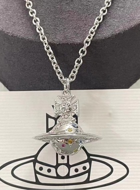 Willa｜中古风星月神话项链土星立体彩钻锁骨链vintage毛衣链