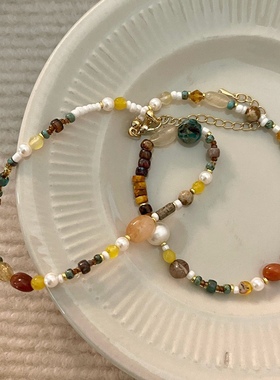 Willa｜美拉德风琉璃珍珠串珠天然石项链气质小众设计感锁骨链