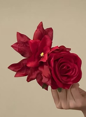 Willa｜新款鸭嘴夹海风花朵明媚度假风海边玫瑰发卡~超仙红色发夹