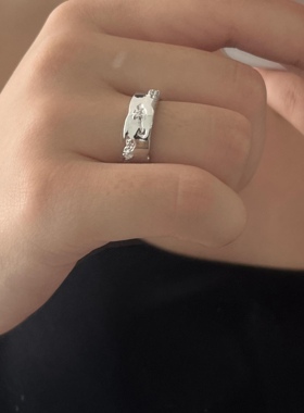 Willa｜银色素圈锆石开口戒指套装女小众冷淡风情侣指环食指戒new