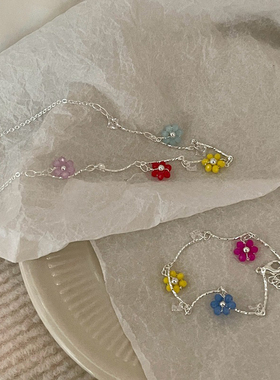 Willa｜拥抱夏日韩国ins小众设计甜美彩色小花朵吊坠项链手链套装