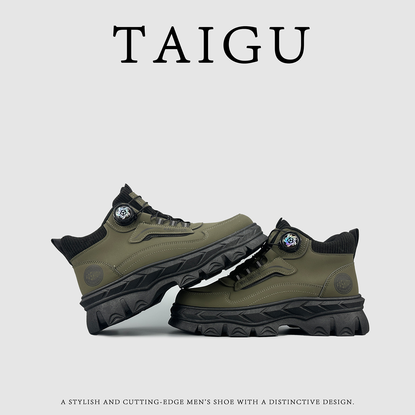 马丁靴男鞋英伦美式中高帮户外登山鞋复古百搭老爹鞋侧边旋转纽扣 - 图0