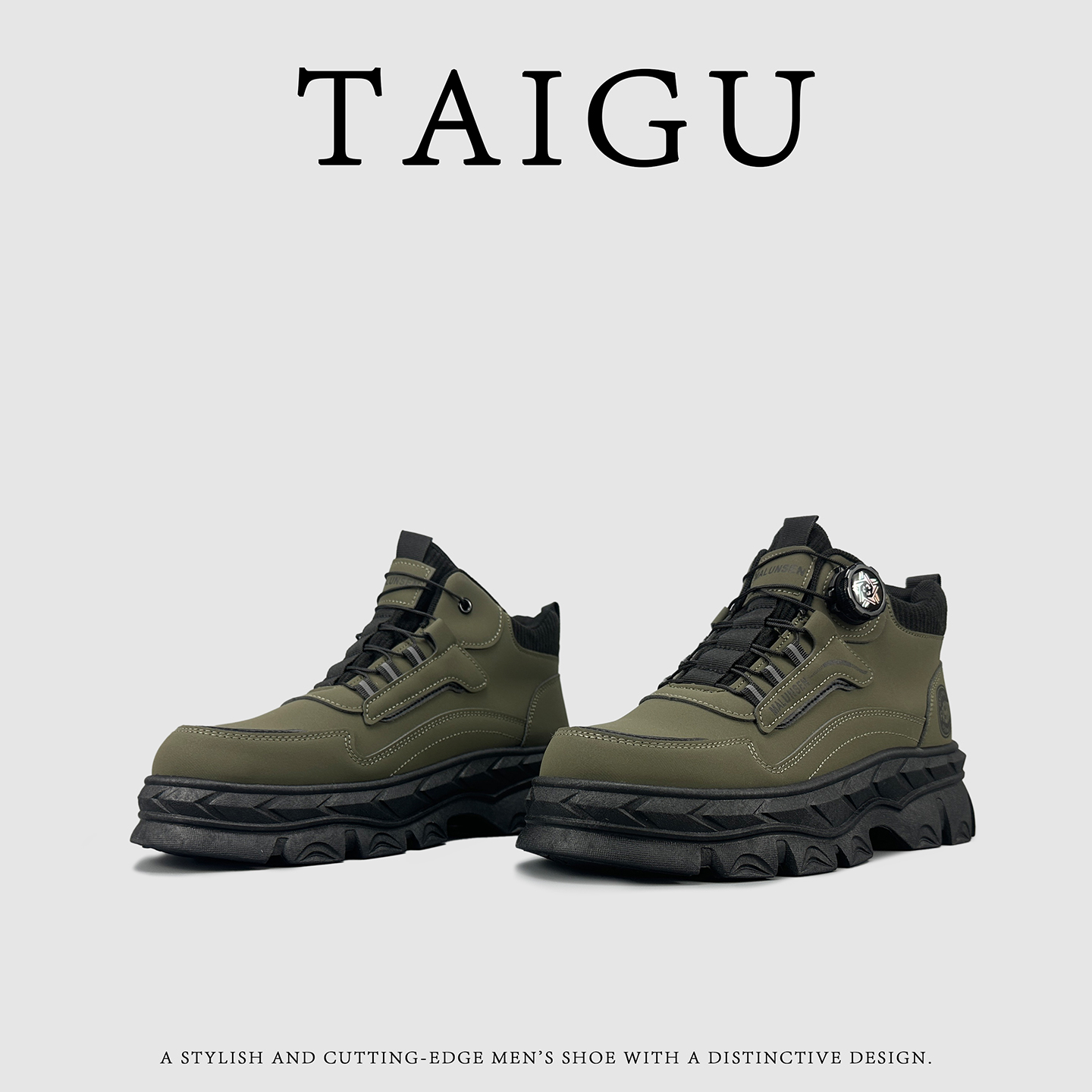 马丁靴男鞋英伦美式中高帮户外登山鞋复古百搭老爹鞋侧边旋转纽扣 - 图3