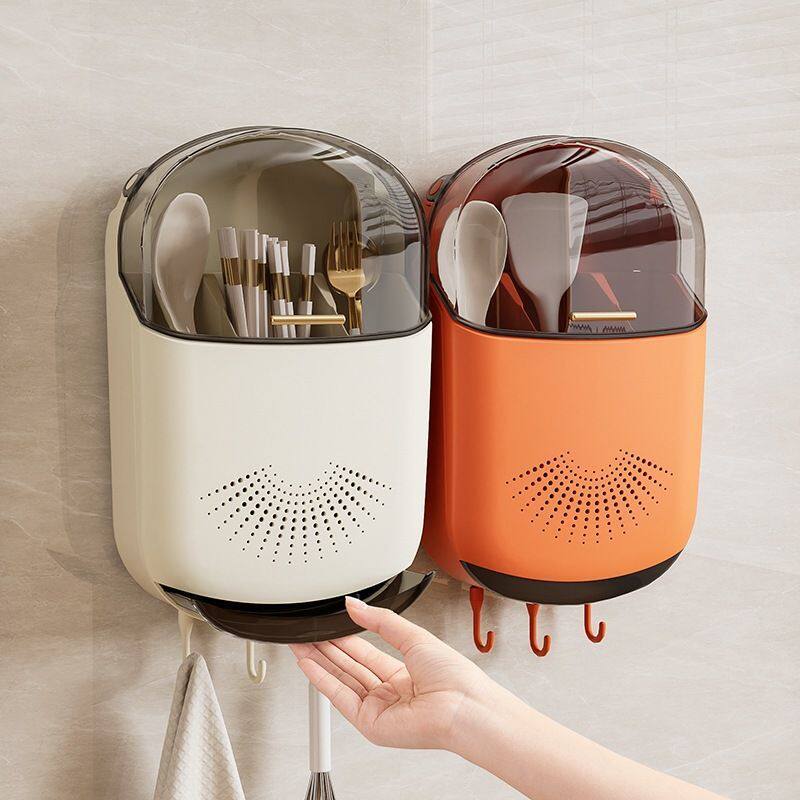 筷子筒筷笼免打孔厨房置物架勺子收纳桶塑料挂墙式沥水筷子收纳盒,淘宝优惠券,粉丝福利购,淘宝优惠卷
