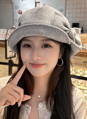 黑色蝴蝶结渔夫帽女款2026新款秋冬防寒保暖水桶帽时尚大头围盆帽