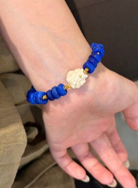 原创设计天然优质青金石狐仙猛犸牙手串小众设计款手链925银送礼