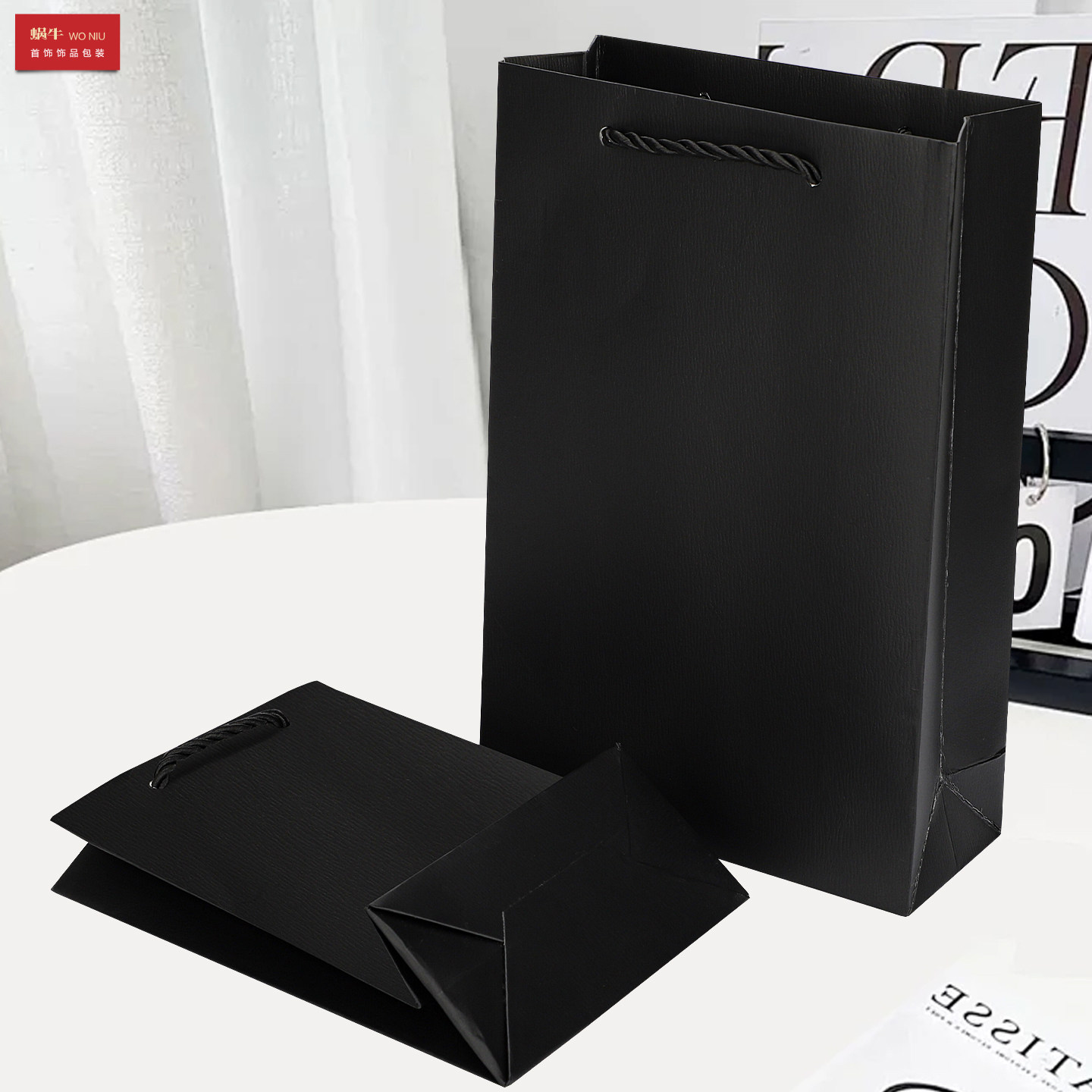 黑色树签纹首饰手提袋饰品袋大小号戒指手链购物袋送人可定制logo,淘宝优惠券,粉丝福利购,淘宝优惠卷