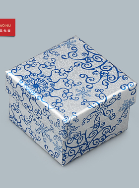 戒指盒蓝色印花饰品戒指盒首饰盒