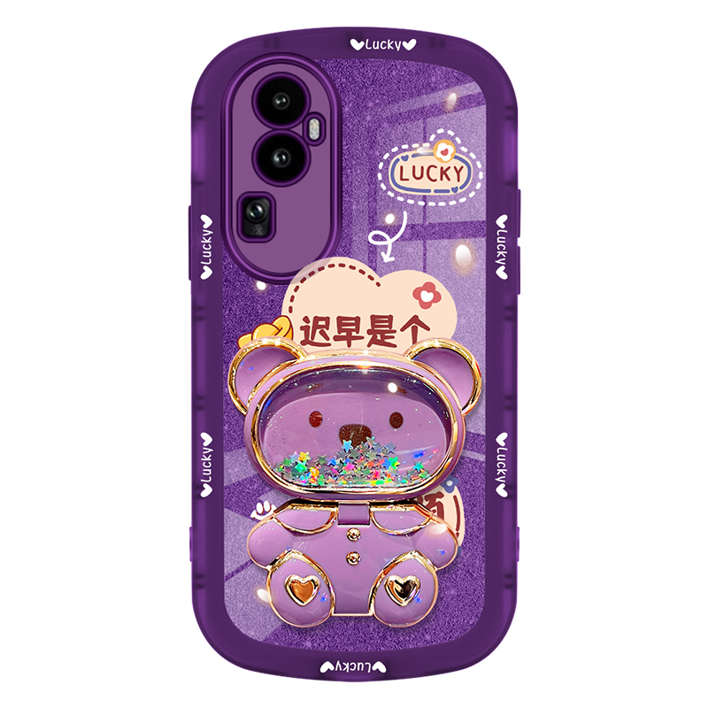 迟早是个小富婆适用opporeno10新款3手机壳2z真我realme11简约4se可爱5/6/7/Reno8proplus小熊流沙镜子保护套 - 图3