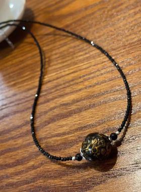 原创新款黑金大漆珠锁骨链项链女款  20mm左右文玩手工项链锁骨链