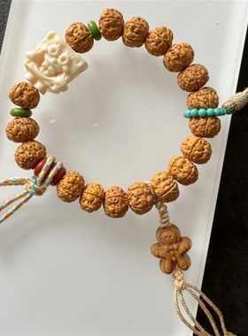 原创设计金刚菩提单圈手链搭配象牙果海绵宝宝老山檀姜饼人文玩