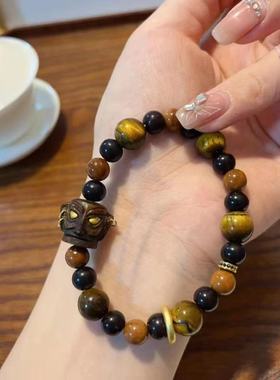 原创酷酷的鹿角根付三星堆手串搭配椰蒂库克虎眼石佛珠手串