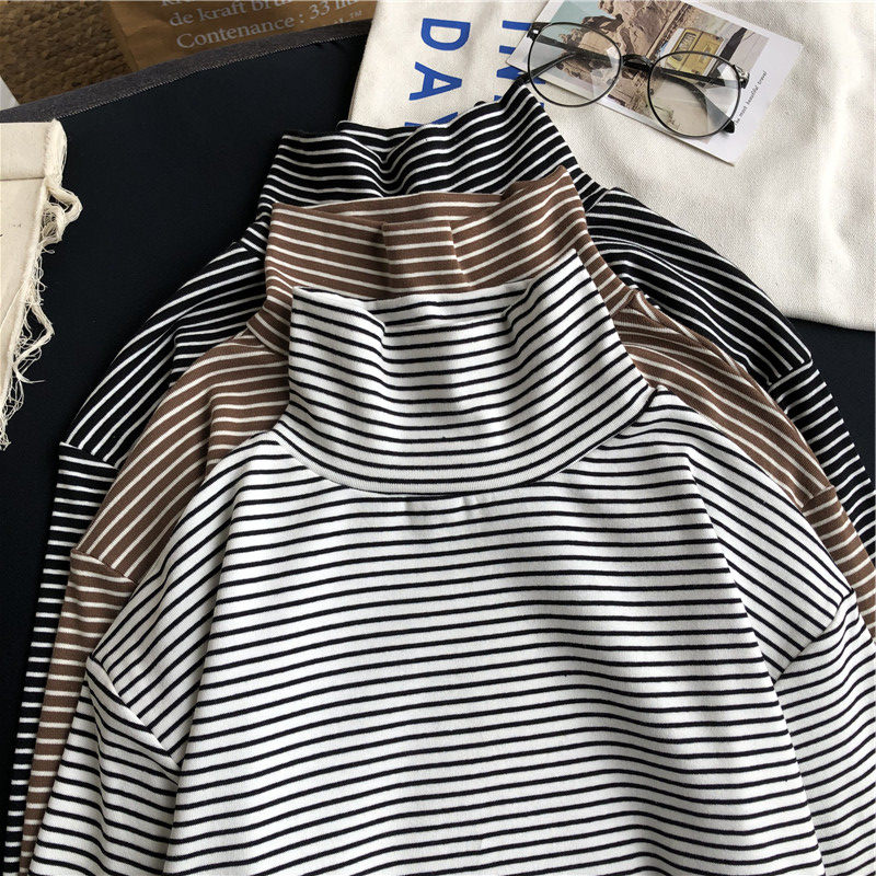 2020新款条纹半高领加绒ins打底衫 天佳丽T恤