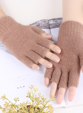 女水晶绒半指朋友保暖手套