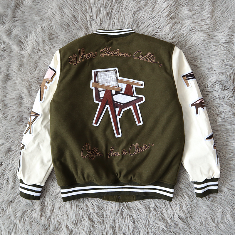 CHAIR VARSITY JACKET重工全刺绣工艺棒球毛尼运动男女夹克外套-图0