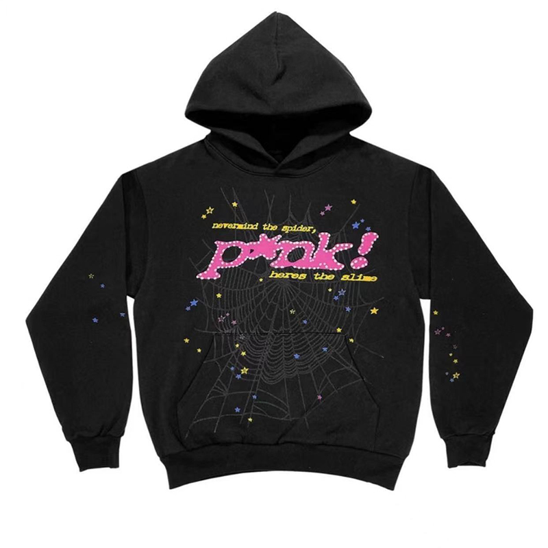 Young Thug明星同款 Sp5der 555555 Pink Hoodie长裤卫衣套装-图3