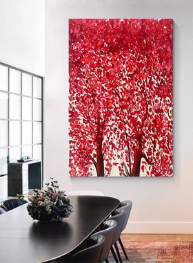 MHD纯手绘油画《发财树》抽象红色过道走廊玄关肌理画客厅装饰画