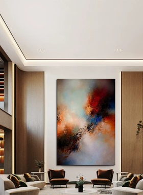 手绘油画橙色沙发高级背景画现代入户玄关装饰画厚肌理挂画高级感