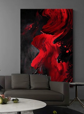 MHD手绘油画《赤红》客厅装饰画红色现代简约餐厅挂画抽象肌理画