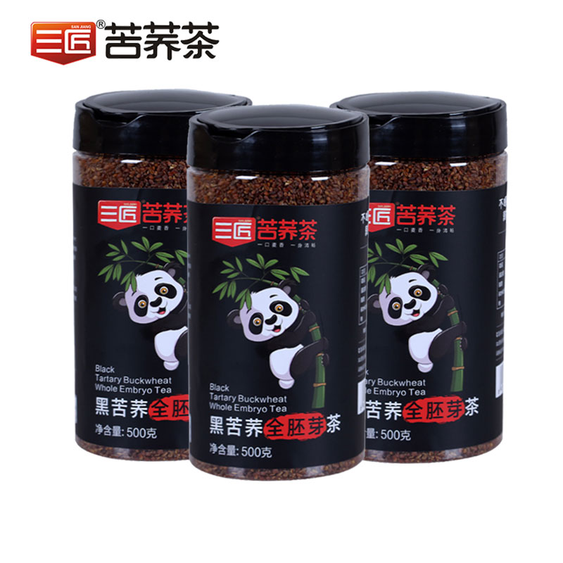 三匠500g黑苦荞全胚芽茶乐启熊猫罐装苦荞麦香茶四川黑苦荞包邮-图0