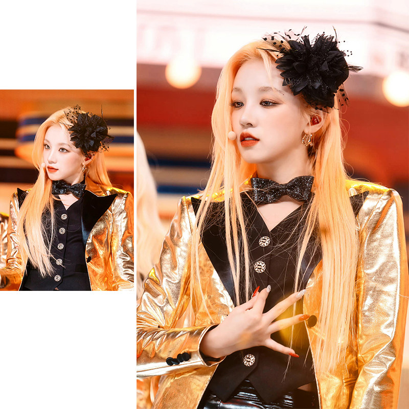 gidle同款nxde打歌服女团风kpop韩舞爵士表演服舞台金色heels套装_虎窝淘