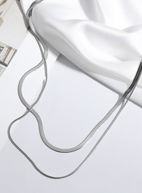 钛钢双层蛇骨链男潮项链