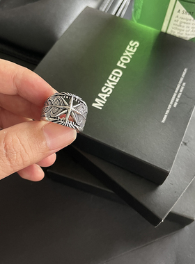 欧美六芒星羽毛盾牌戒指