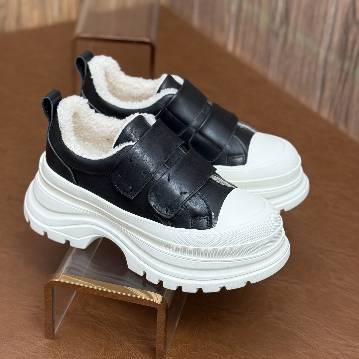 韩版厚底平增高8cm松糕鞋女款2026新款春款真皮魔术贴加绒小白鞋,淘宝优惠券,粉丝福利购,淘宝优惠卷