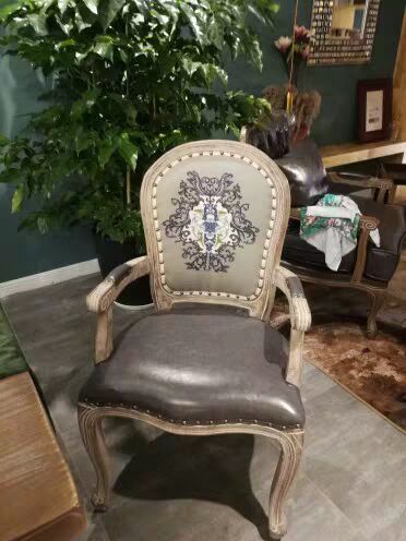 复古做旧扶手实木椅子美式扶手椅子实木现代简约餐椅梳妆台欧式