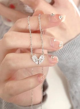 「小甜心」纯银s999爱心蝴蝶结项链女轻奢小众设计锁骨链生日礼物