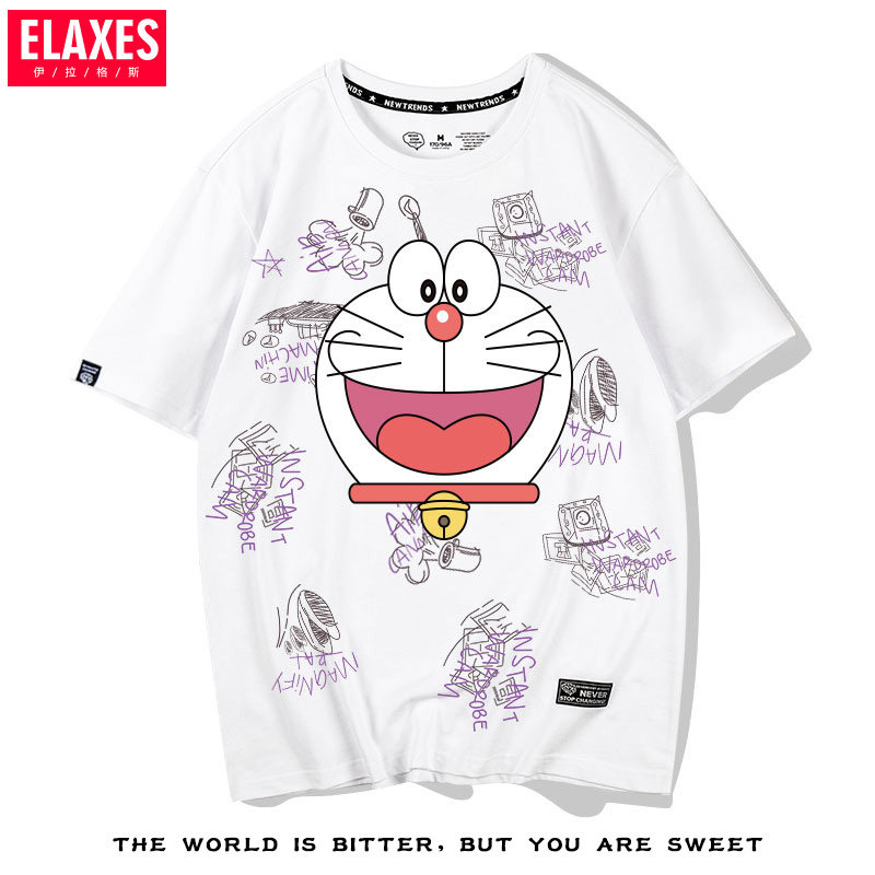 哆啦A梦联名短袖T恤女可爱慵懒风韩版宽松潮流纯棉闺蜜姐妹装夏装