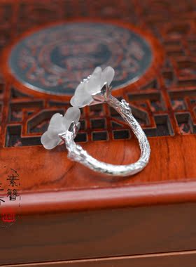 原创设计风梨花纯银树枝开口戒指