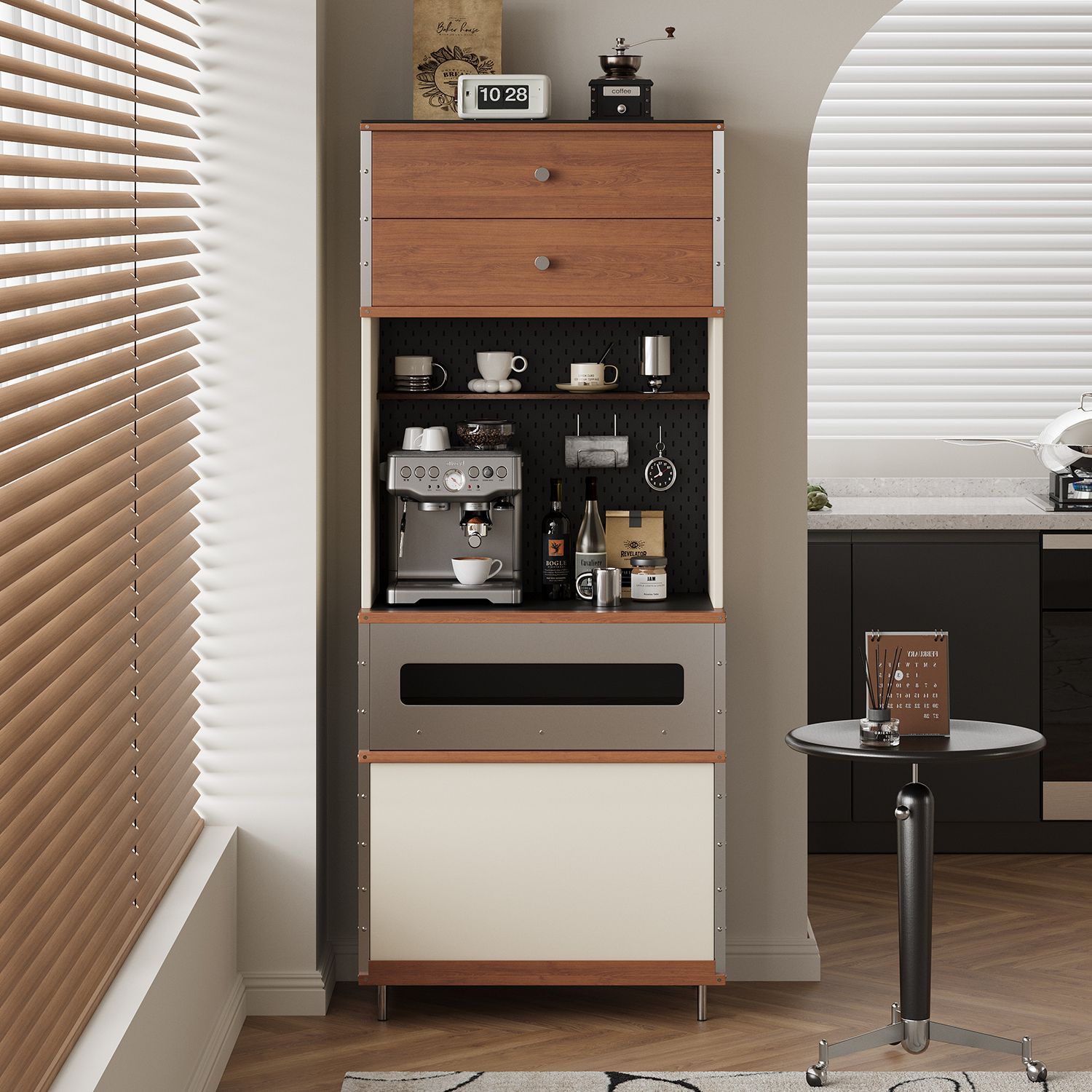 谷及现代简约原木质感餐边柜家用小户型咖啡柜靠墙收纳储物柜立柜 - 图0