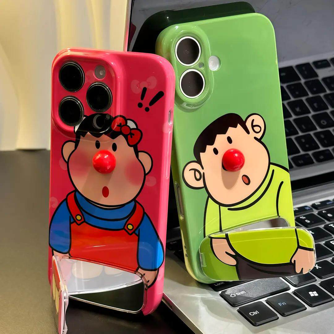 红鼻胖虎适用iPhone16promax手机壳苹果13菲林14华为p70卡通vivox200小米15镜面支架oppo红米k80硬壳12新款11 - 图3