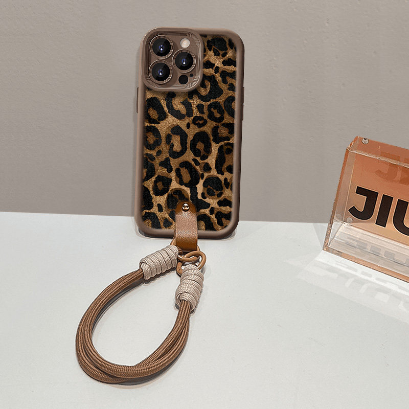 豹纹皮革挂绳适用苹果15promax手机壳iphone14pro新款mate60防摔12小米13潮流vivo华为pura70荣耀oppo爆款潮