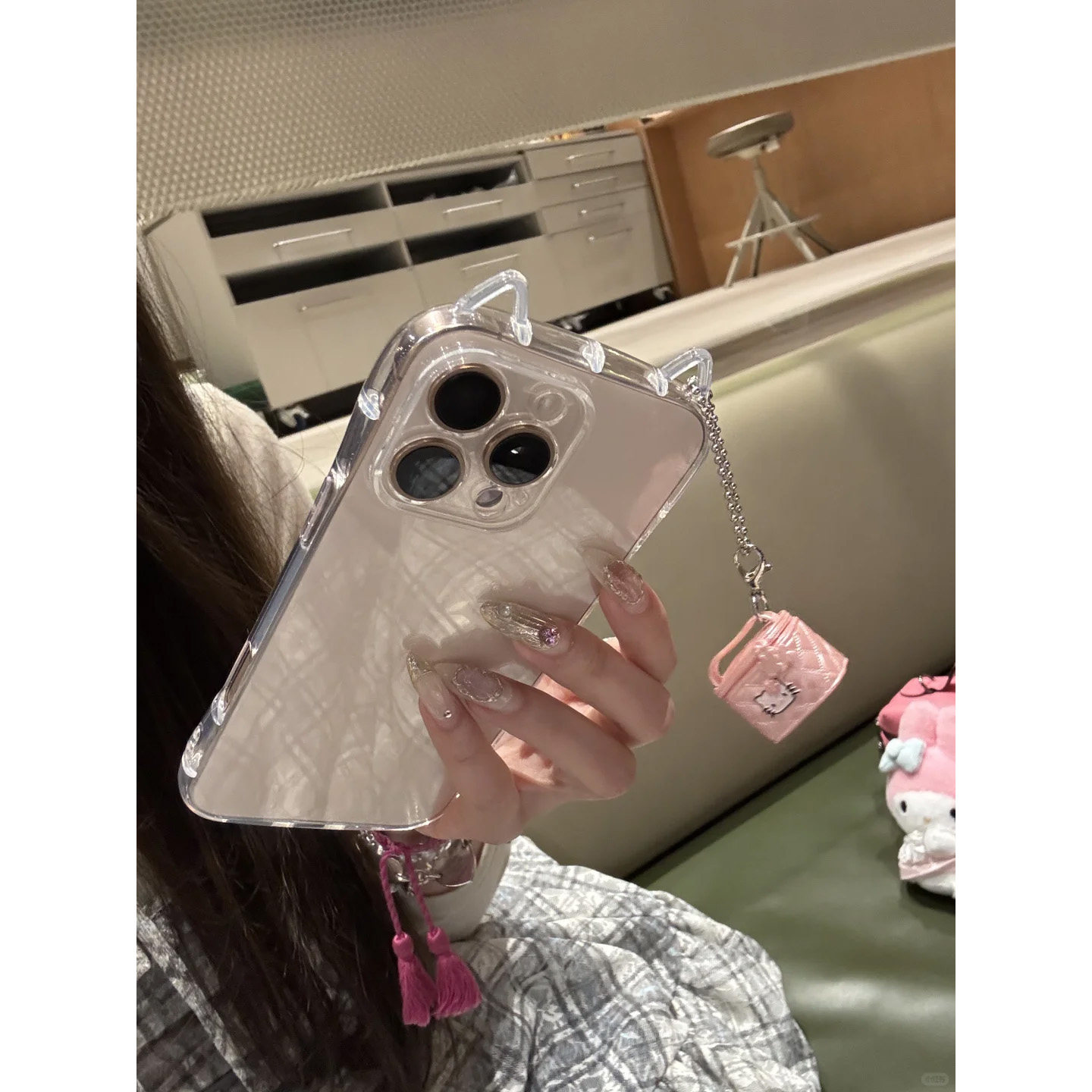 韩系可爱猫咪包挂件适用苹果16pro手机壳少女心iphone15promax新款13pro防摔12硅胶14pro猫耳朵11女13全包12