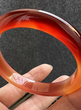 红玛瑙手镯女天然原色冰透荧光无烧车厘子俏色玉髓镯子59