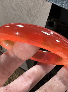 精品红玛瑙手镯天然冰透荧光镯子红色礼物女秀气60.6-14.6-8