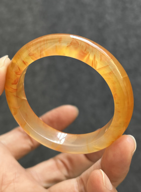 天然玛瑙手镯原石原色龙纹橘色48口径