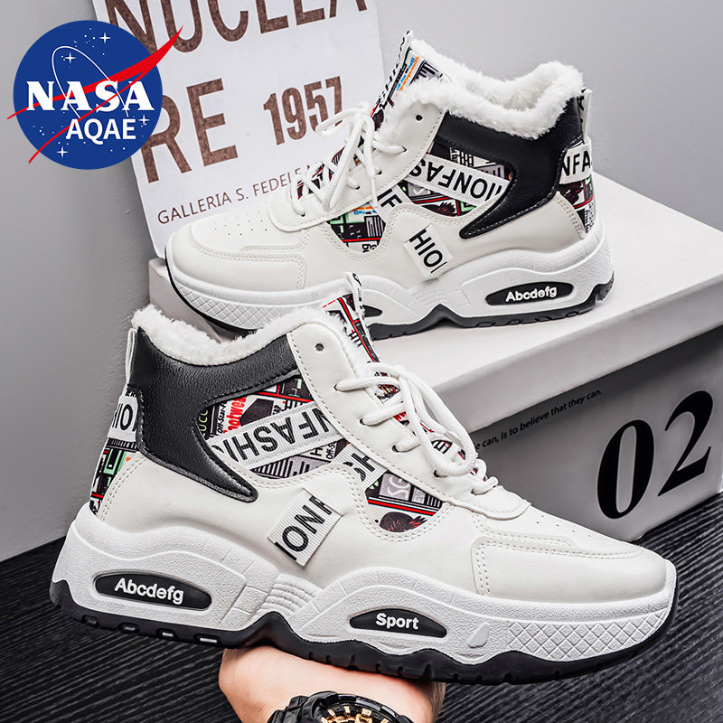 NASA AQAE联名高帮男冬加绒运动休闲防滑减震耐磨增高篮球保暖鞋