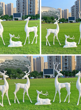 户外玻璃钢几何梅花鹿园林景观