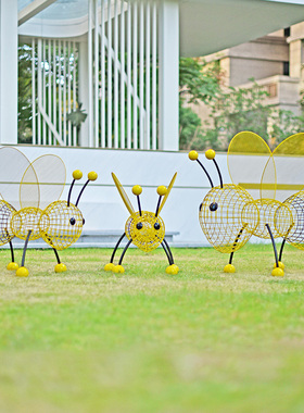 户外铁艺蜜蜂不锈钢雕塑景观庭院草坪动物装饰公园小区昆虫摆件