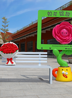 网红打卡玫瑰花朵雕塑玻璃钢摆件